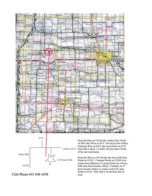 Iowa state map showing Stockdale Gun Club's location relative to major cities