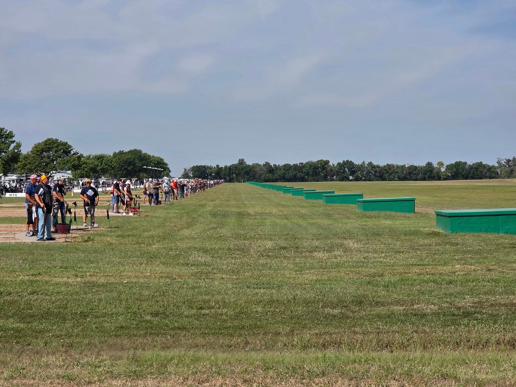 The trap line at Stockdale Gun Club on a clear late-summer morning