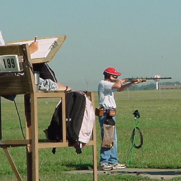 Matthew Stockdale shooting his first ever registered target shot in the Clay Target Championship at the final Grand in Vandalia.